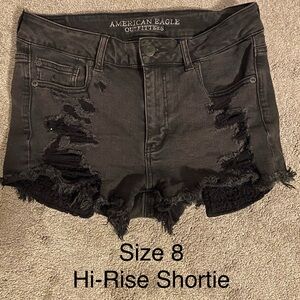 American Eagle Hi-Rise Shortie Black Jean Shorts, Size 8
